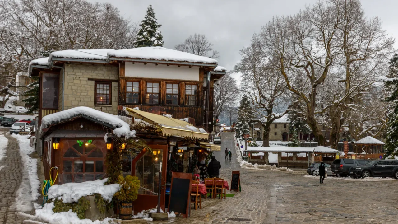 the picturesque village of metsovo during winter season covered