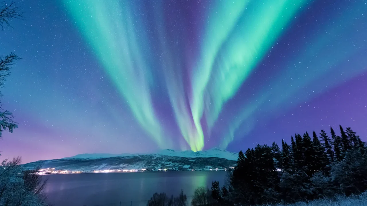 the polar arctic northern lights aurora borealis sky star in