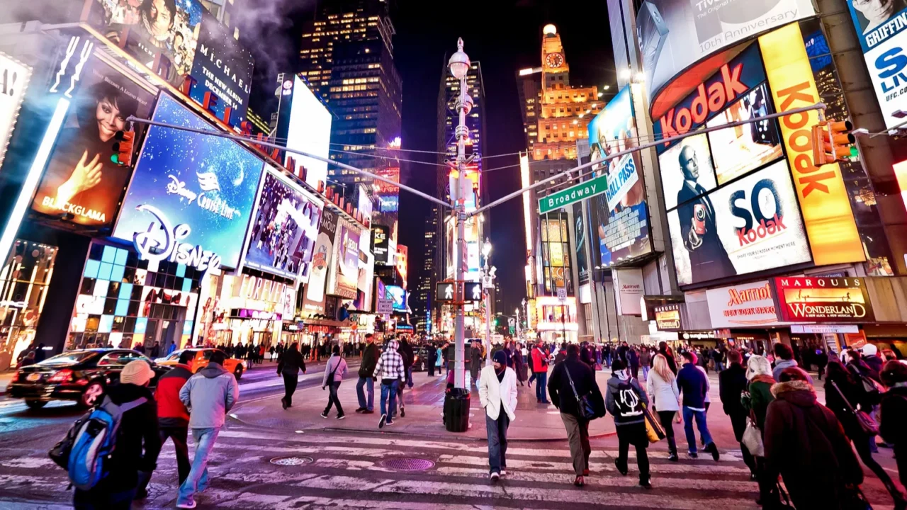 times square  featured with broadway theaters in new york