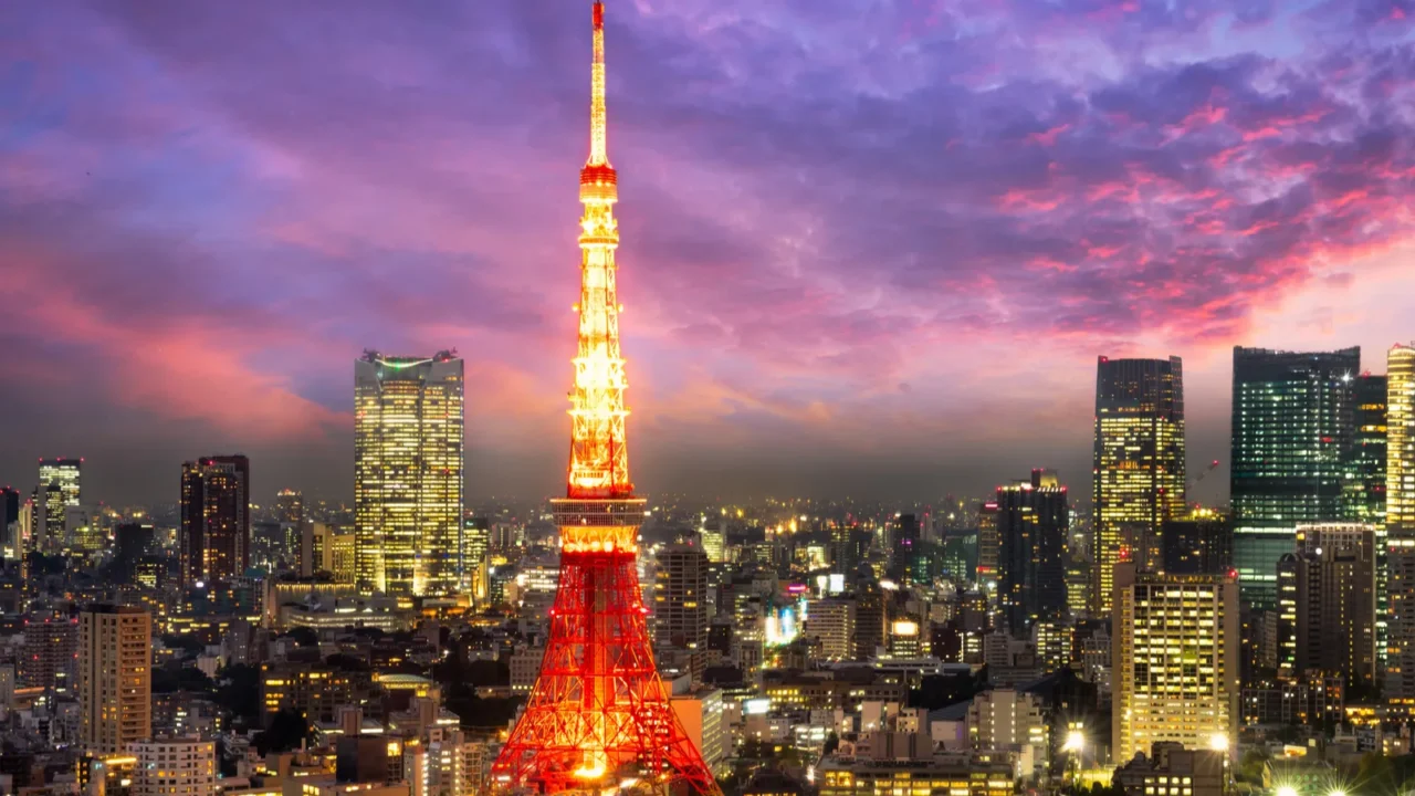 tokyo city skyline at sunset