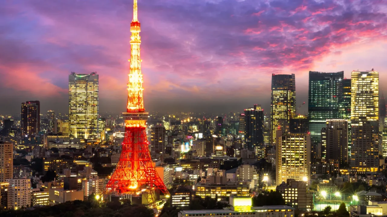 tokyo city skyline at sunset