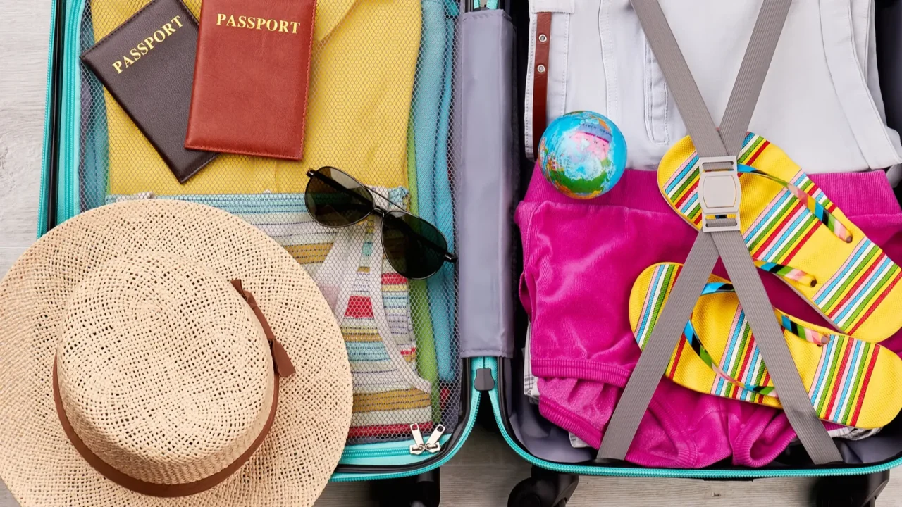 tourist travel bag full of clothing