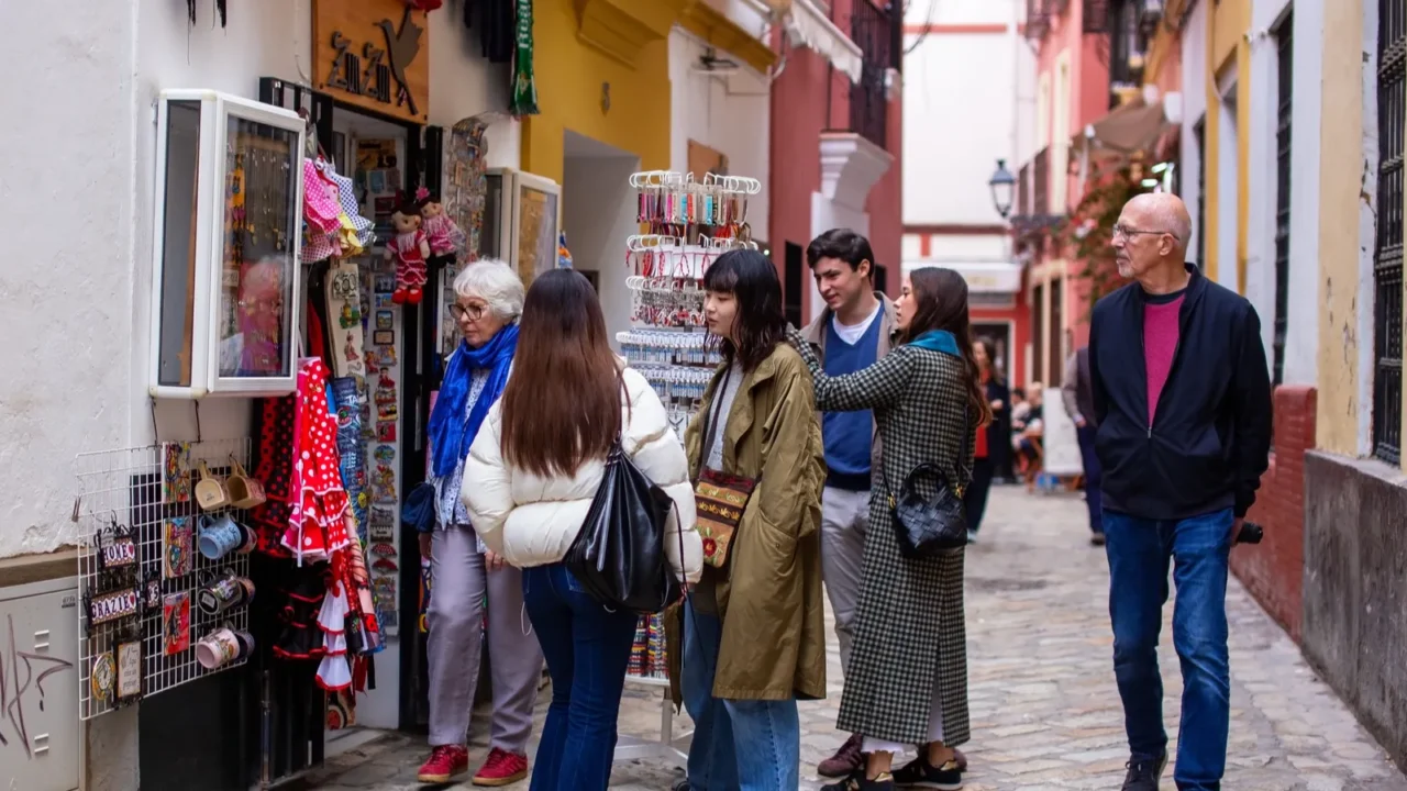 tourists walking in the streets of seville
