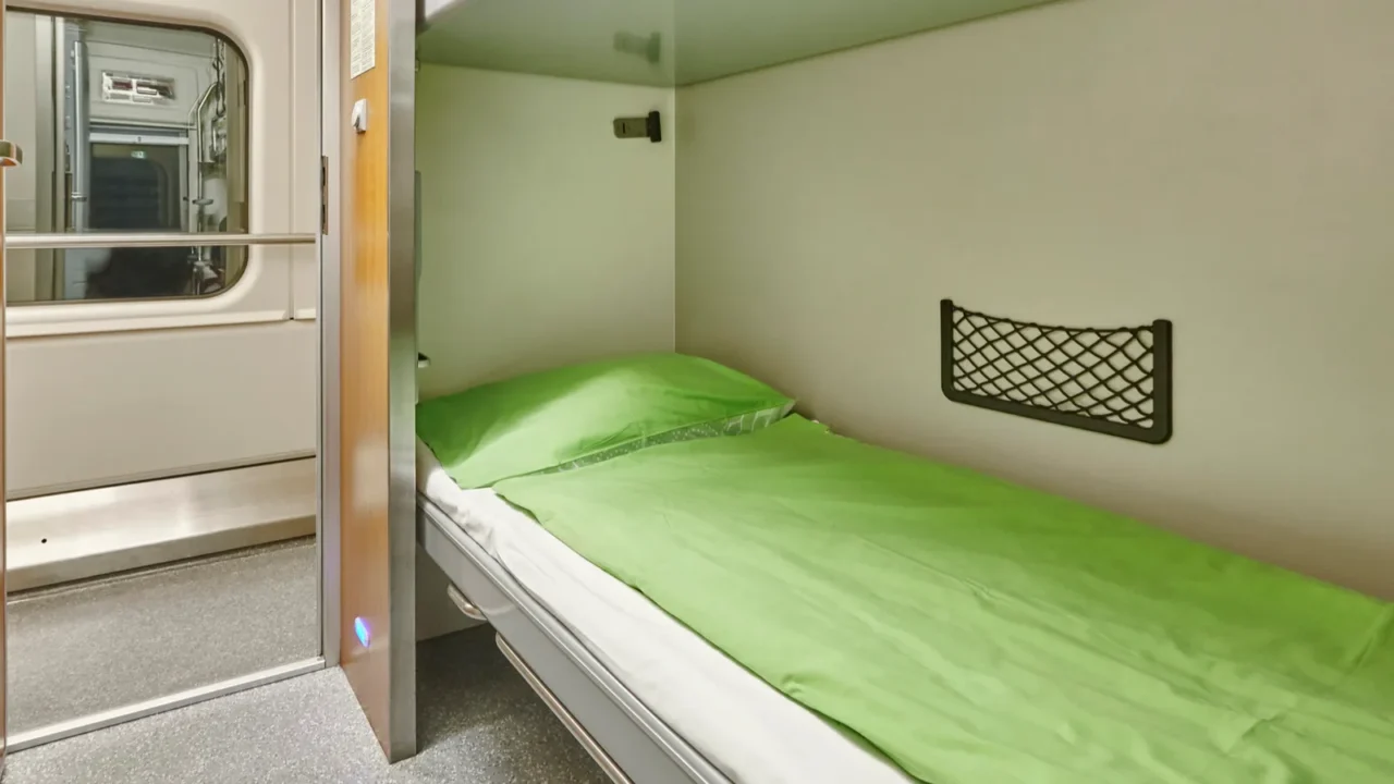 train berth corridor indoor with two beds travel background