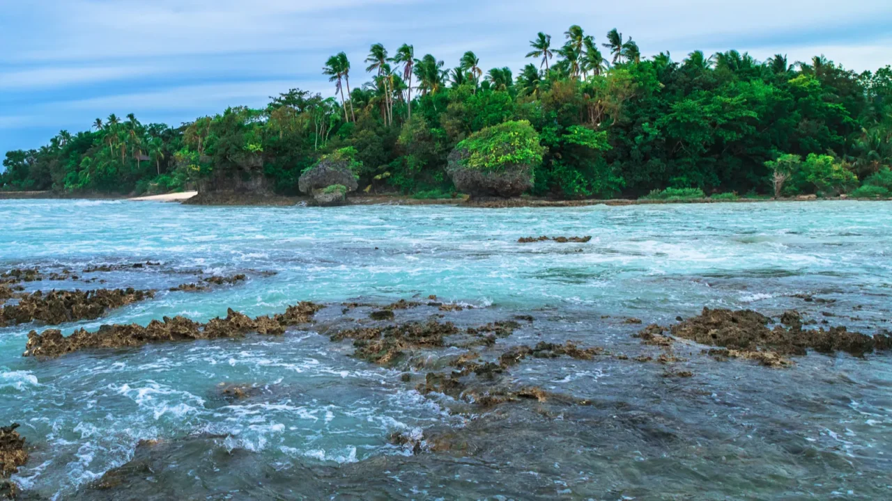 tropical island landscape hill clouds and mountains rocks with rainforest