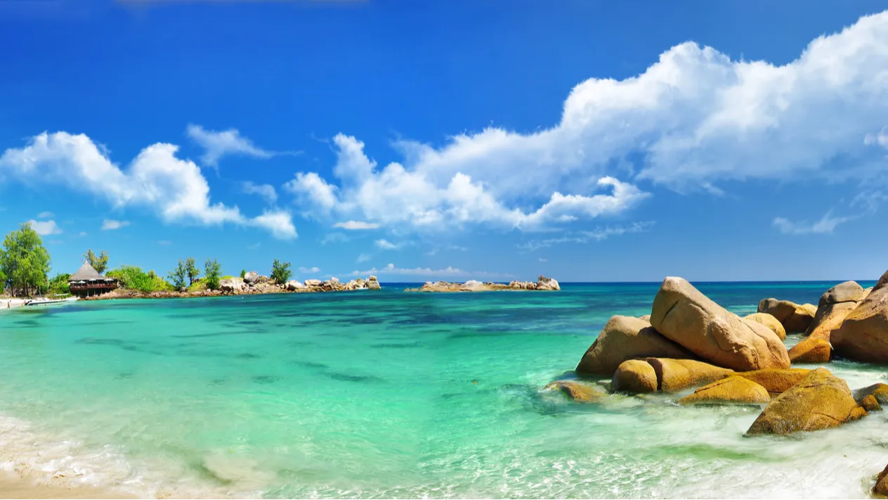 tropical paradise  seychelles islands panoramic view