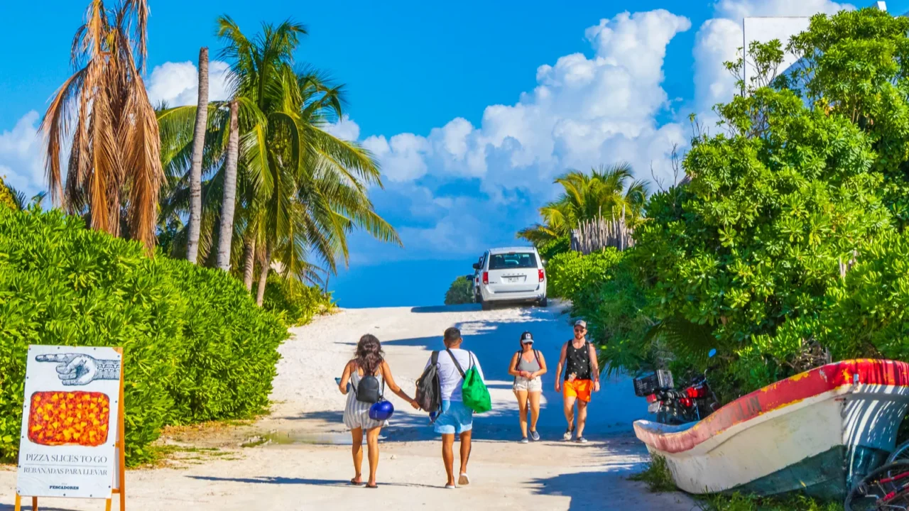 tulum mexico 02 february 2022 sandy way path entrance to