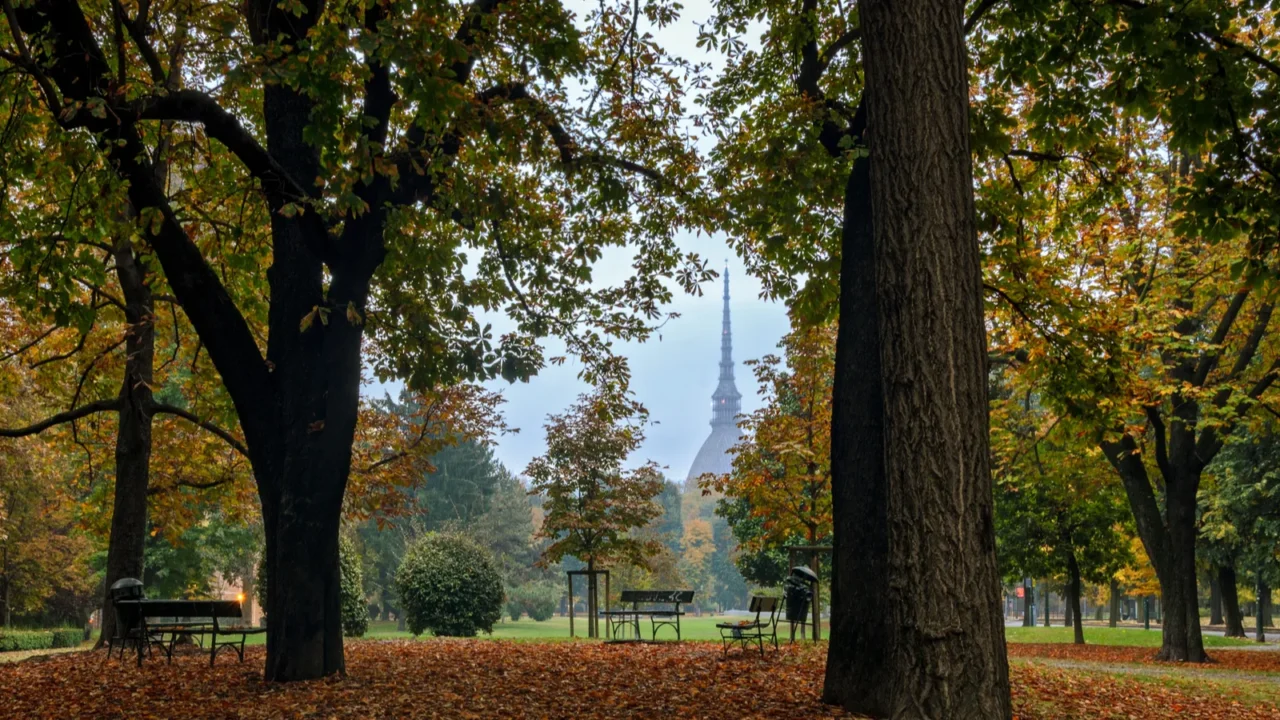 turin torino royal gardens in autumn colors and the mole