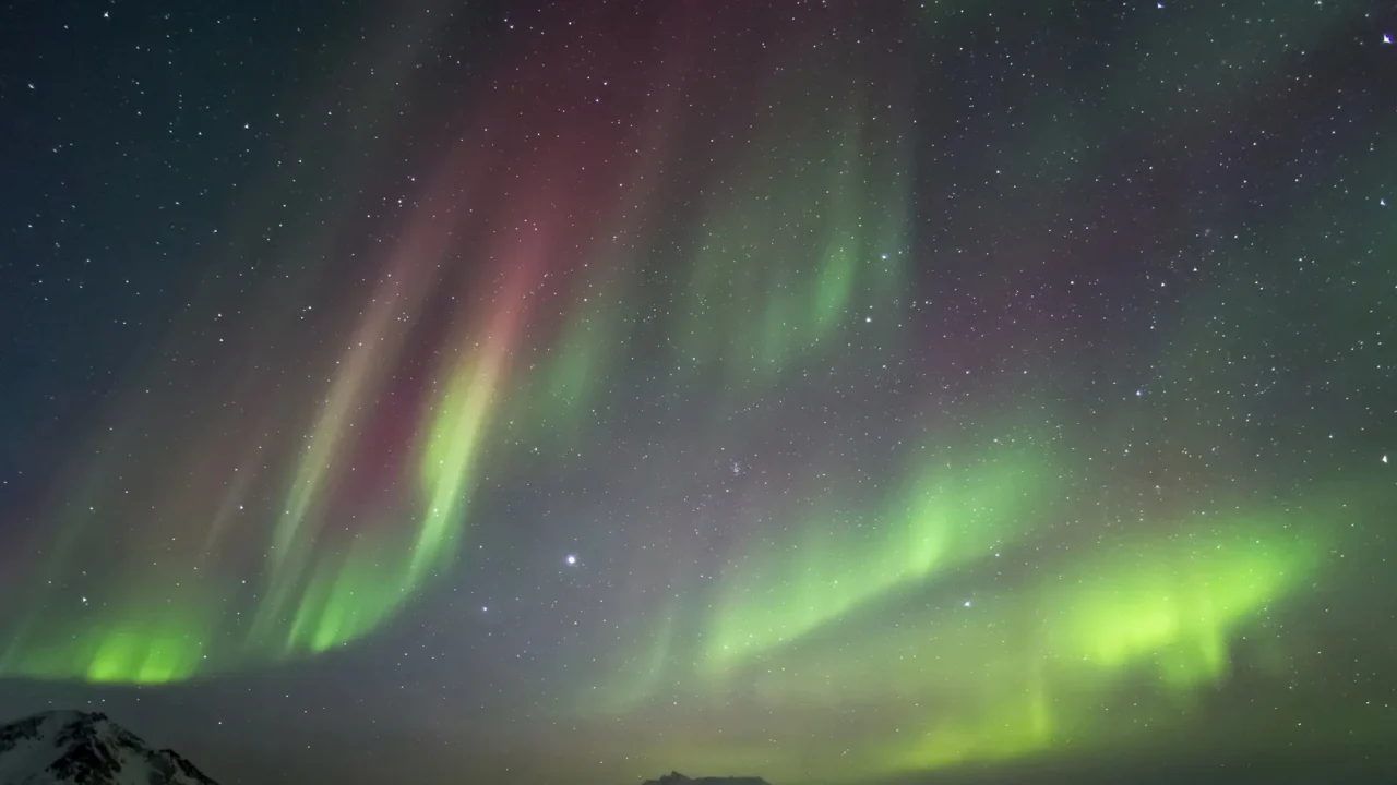 typical arctic winter landscape with northern lights  spitsbergen