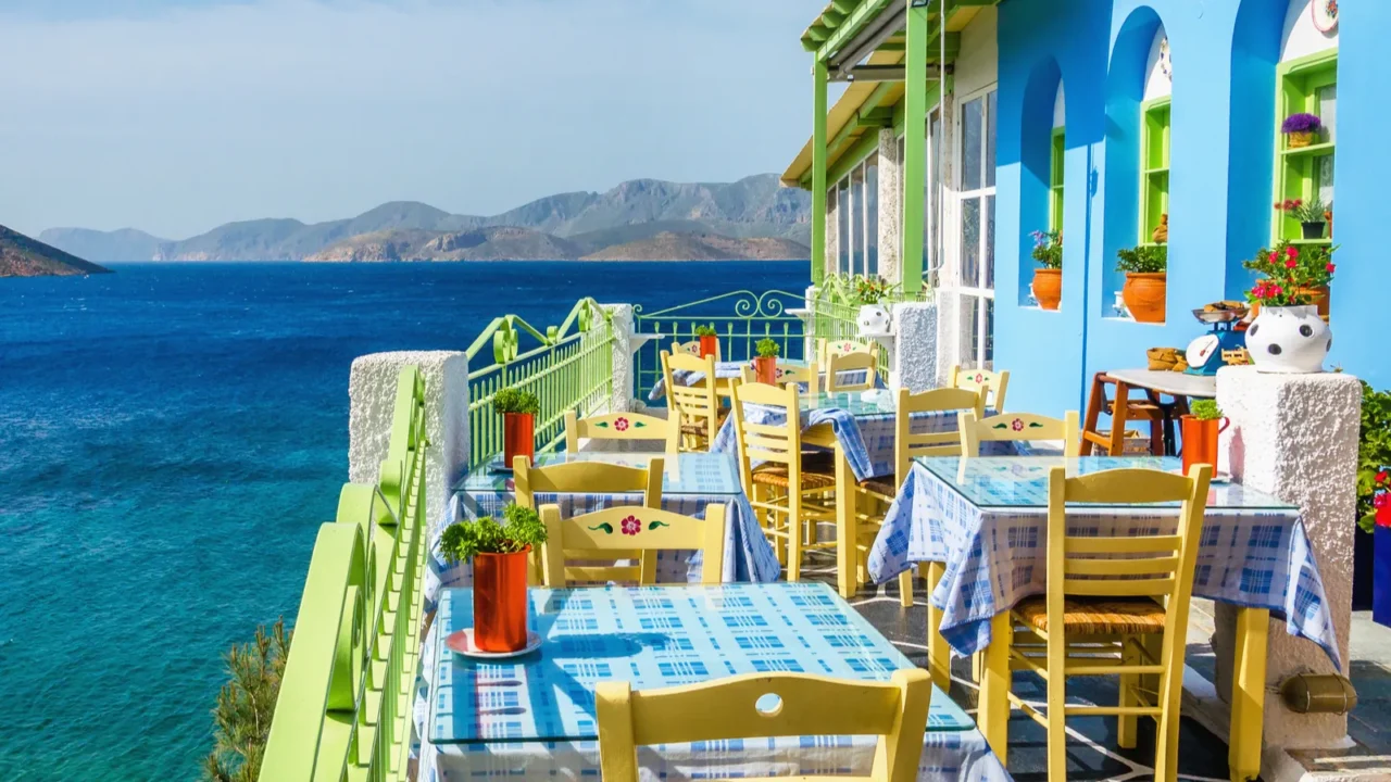 typical greek restaurant on the balcony