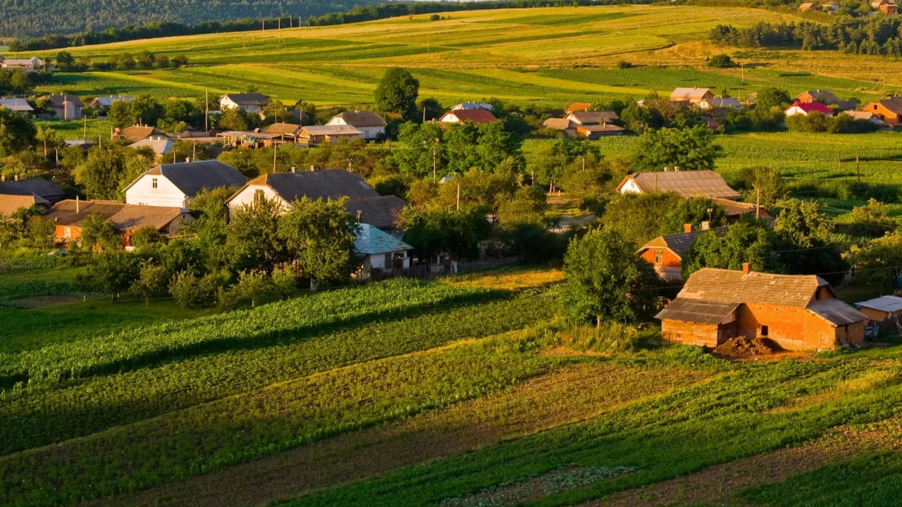 ukranian village at sunset