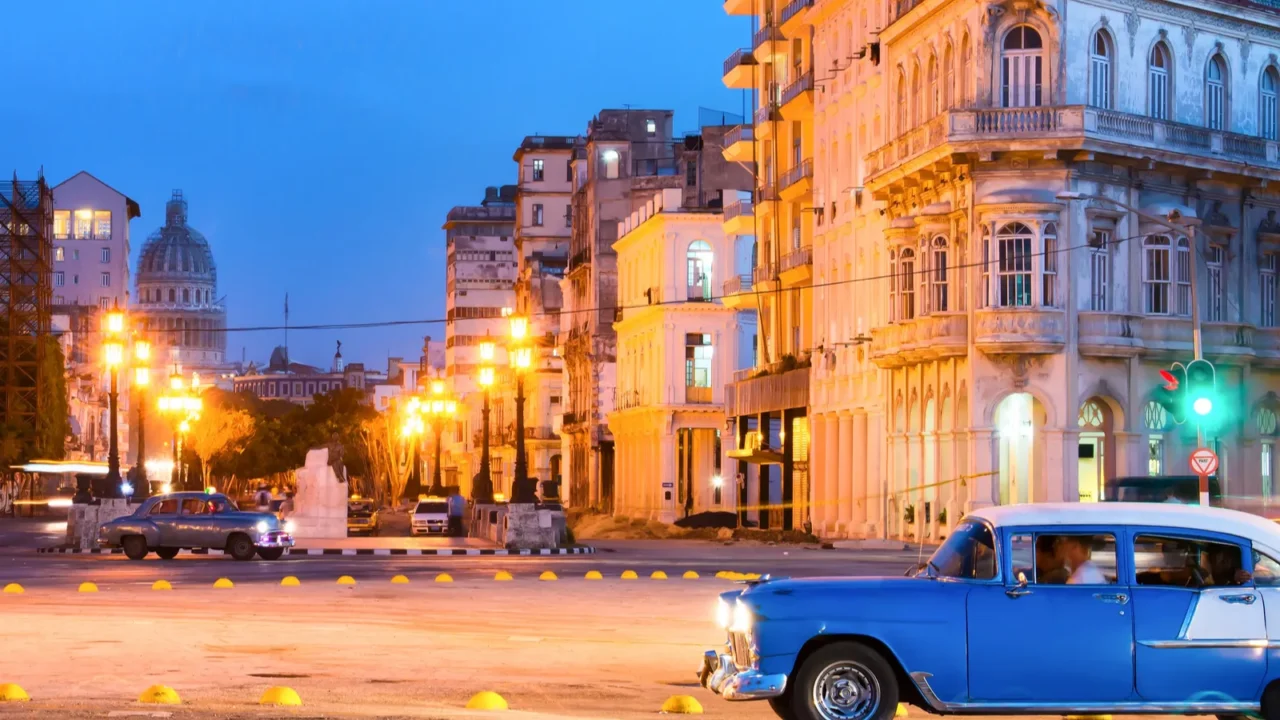 urban scene at night in old havana