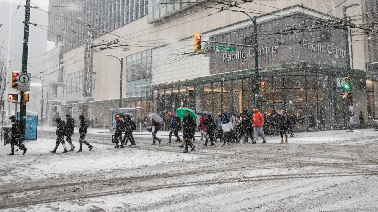 vancouver canada  23 feb 2018  people walk across