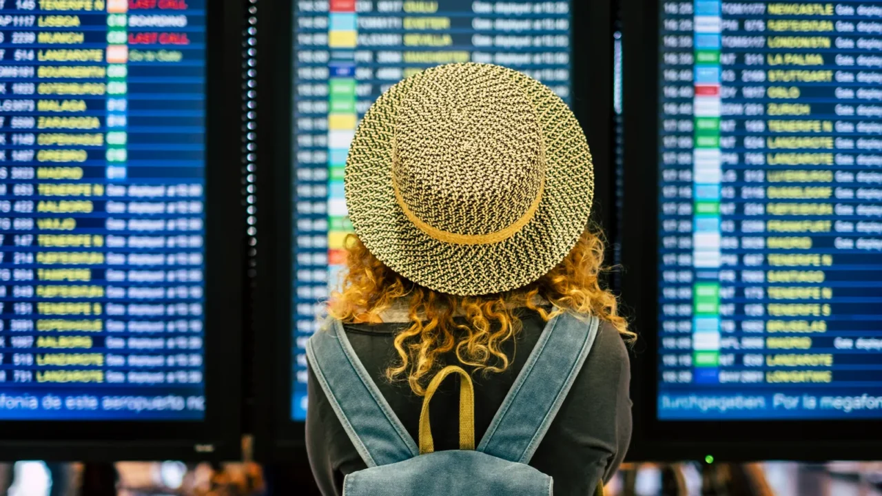 view from rear of a blonde curly female woman with