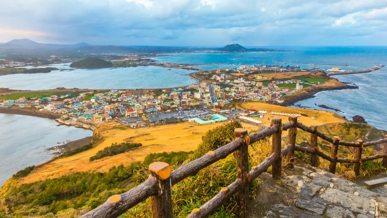 view from seongsan ilchulbong moutain in jeju island south korea