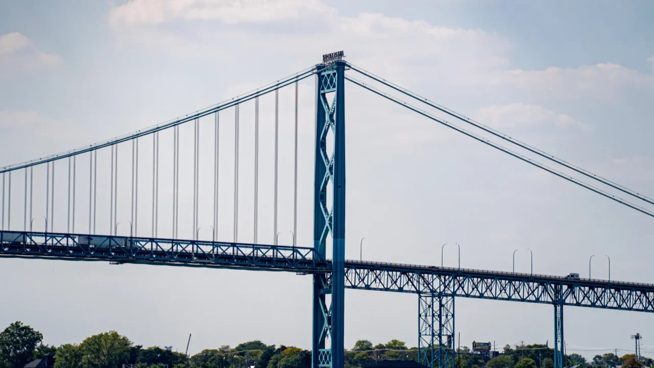 View of the Ambassador Bridge that connects Canada and the United States. Windsor, Canada.