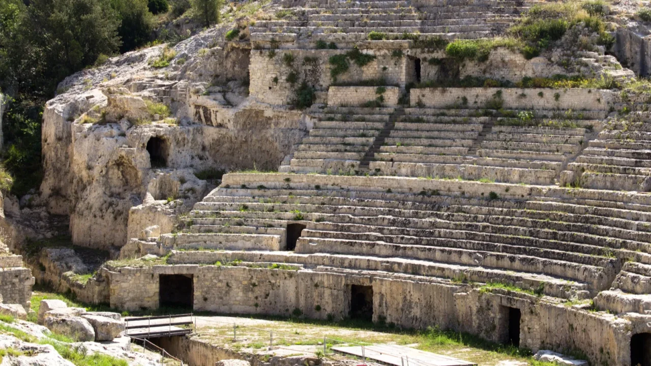 view of roman amphitheater on the summer day cagliari sardinia
