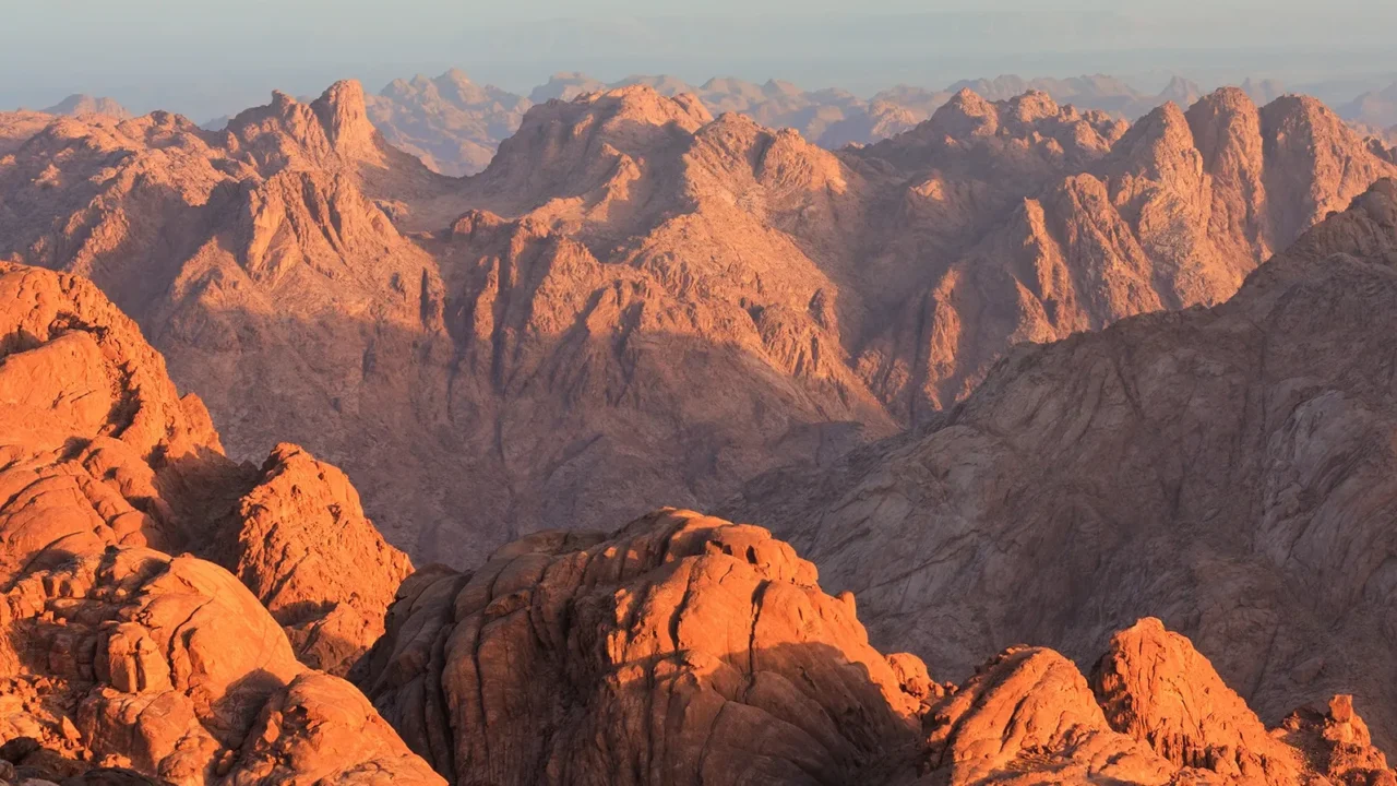 view of the sinai mountains at dawn
