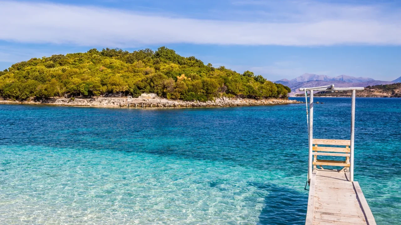 wooden pier in the sea  ksamil albania europe