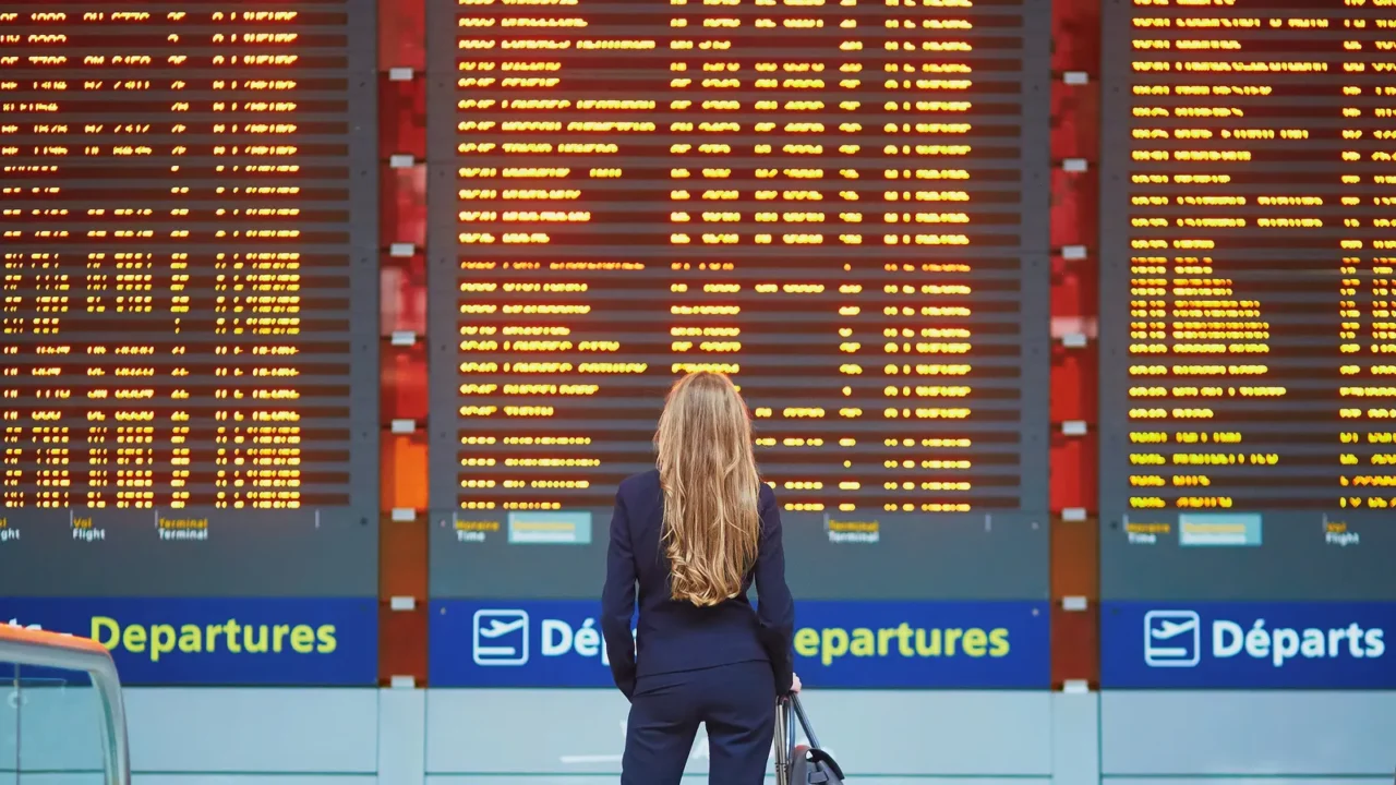 young elegant business woman in international airport