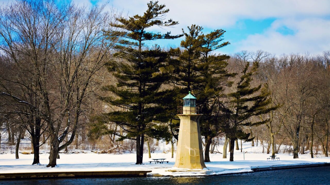 Lighthouse in Geneva, Illinois. Winter time.