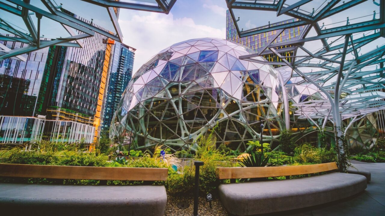 Seattle, Washington November 7th 2018 Amazon company world headquarters, glass Spheres at the Seattle Amazon headquarters,