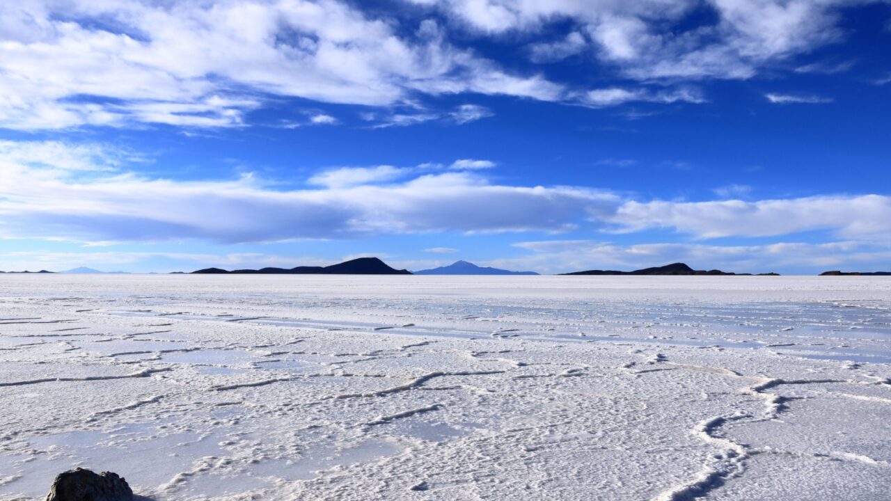 landscape of the Salar de Uyuni, the world's largest salt flat in Bolivia