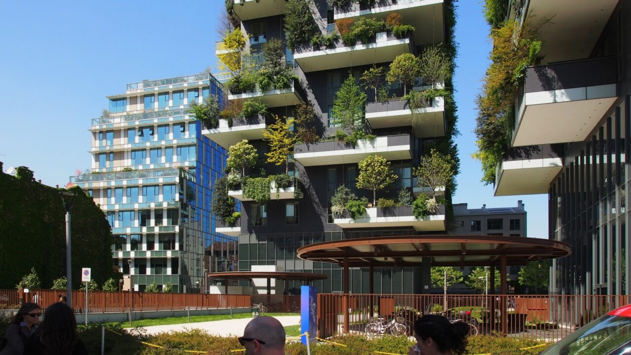 Bosco Verticale, Milan, Italy - April,20 2017 design by Stefano Boeri ,is a model for a sustainable residential building