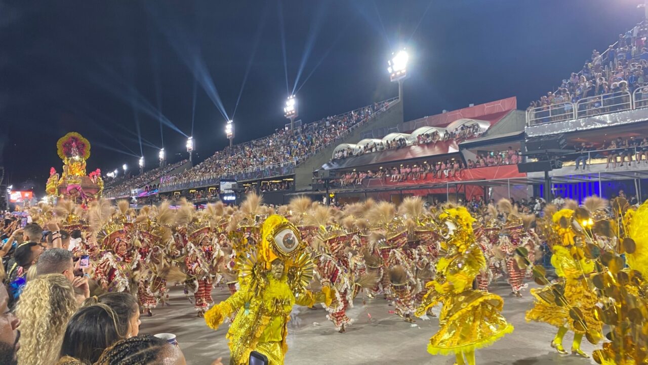 Rio de Janeiro, Brazil - February 20, 2023: Energy of the world-renowned 2023 Carnaval Parade. Let the vibrant colors, rhythmic beats, and lively spirit transport you to a magical world of samba.
