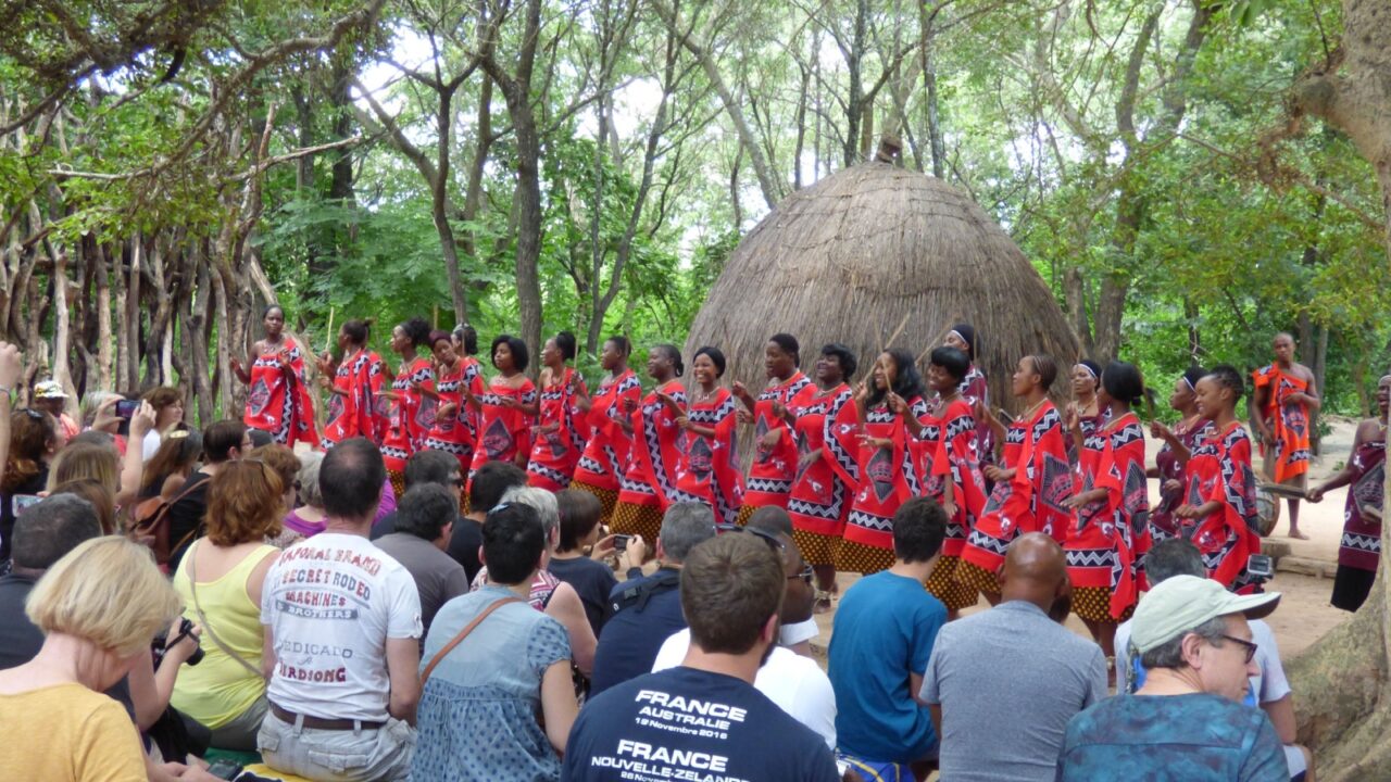 SWAZILAND 28 February 2017, Matsamo cultural village, Traditional Swaziland woman singing and dancing with traditional attire and clothing, cultural tours during tourist season.