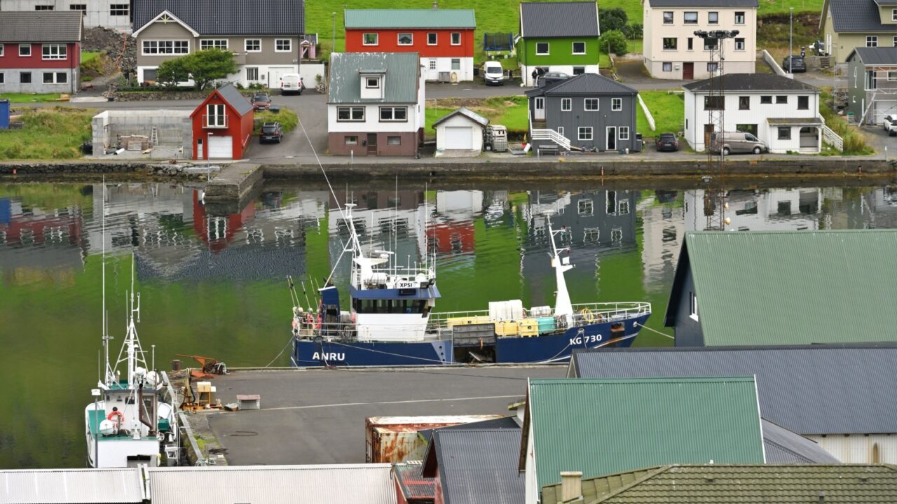 Faroe islands, August 11, 2024: Typical colorful fishing village in the Faroe Islands, Denmark.