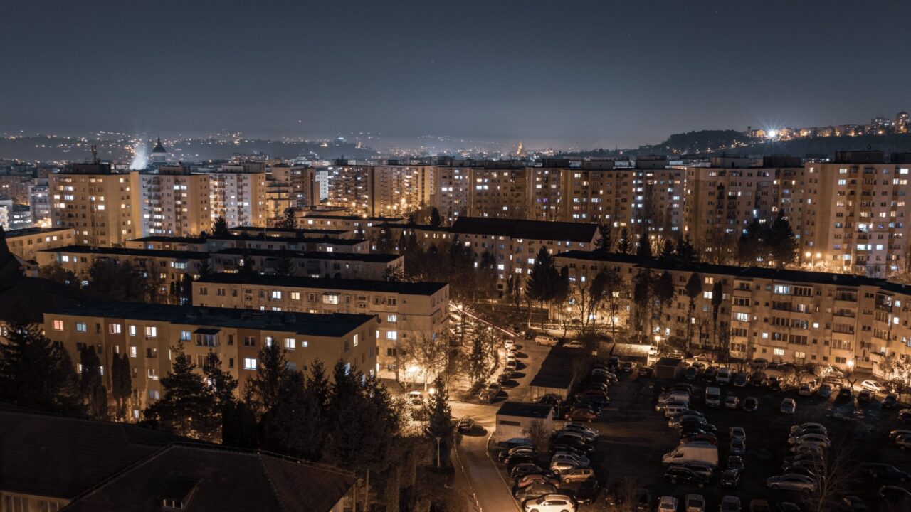Nightscape panorama of Cluj-Napoca, Romania