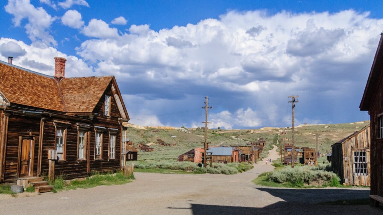 Ruined Buildings in the Californian Ghost Town of Bodie. Bodie is one of the best preserved Ghost Towns in America and was founded during the Californian Gold Rush. It was inhabited until the 1970s.