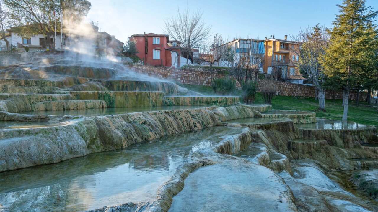 Karahayit Red Springs are a separate spring water with its own unique combination of minerals which has led to this water to flow out in a red colour leaving behind a rust coloured travertine, Denizli