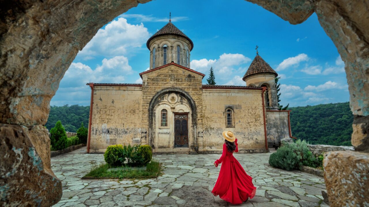Tourist visiting at Motsameta monastery