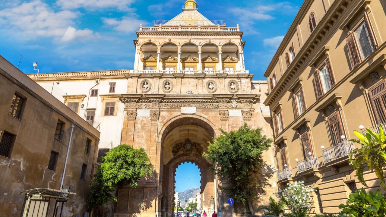 The gate of Porto Nuovo in Palermo, Italy in a beautiful summer day