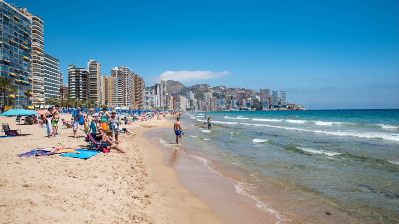 Benidorm/Spain - May 09,2019 - The sunny and sandy beaches of Costa Blanca attract tourist from all over Europe, specially from the northern countries