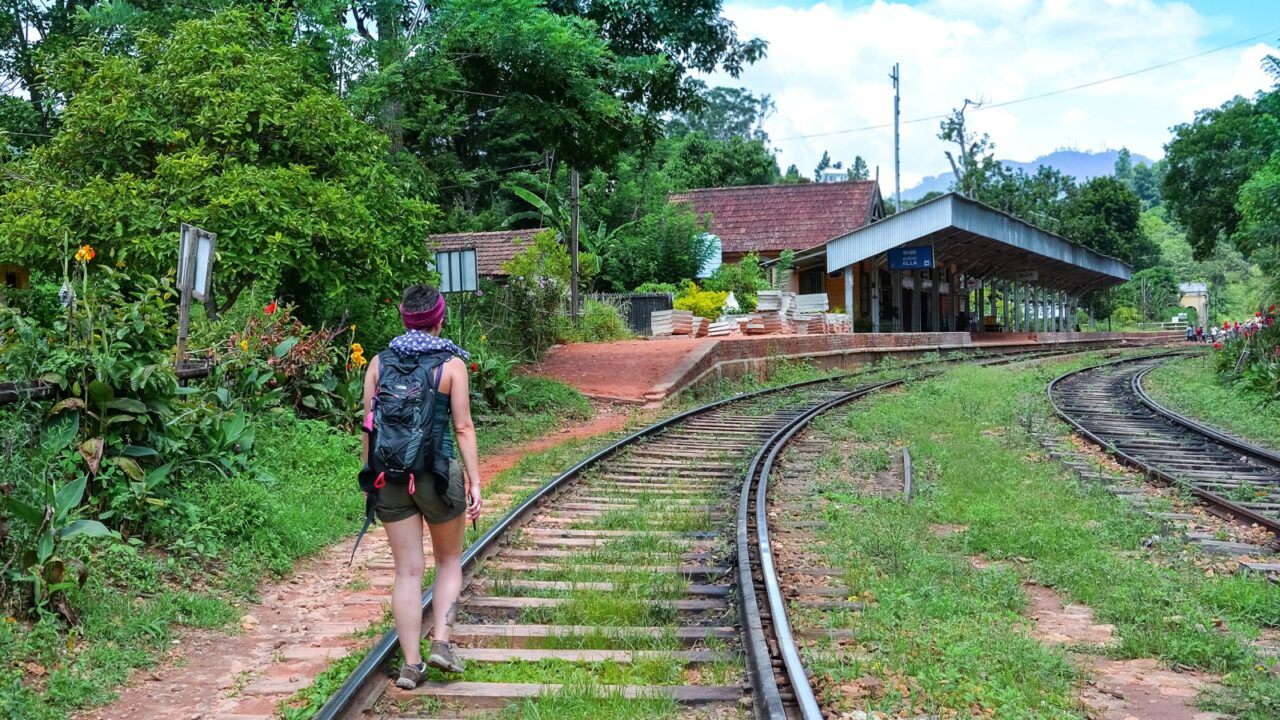 ELLA, SRI LANKA – JUNE 18: The main line railroad at Ella, Sri Lanka on 18 June 2017. The line begins in Colombo fort and winds through the Sri Lankan hill country to reach Badulla