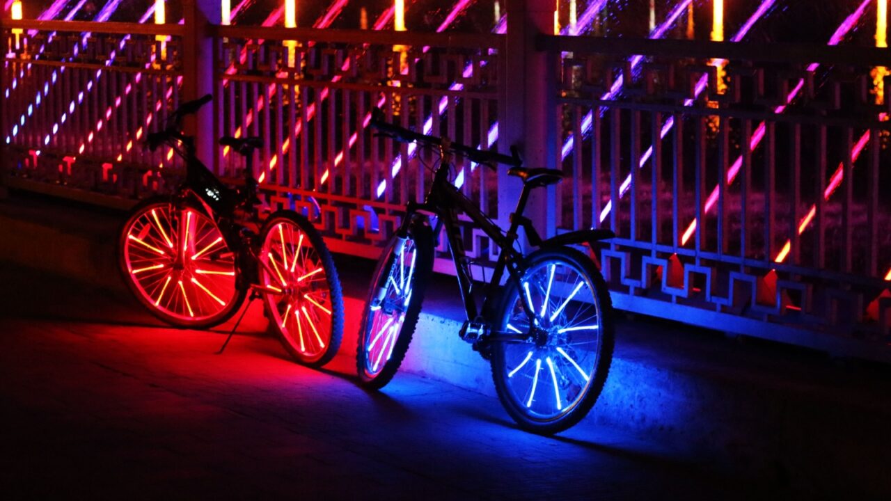 Neon lights on bicycle wheels