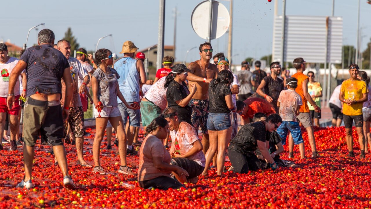 Almeirim, Portugal - September 09, 2019 - Portuguese tomato throwing festival