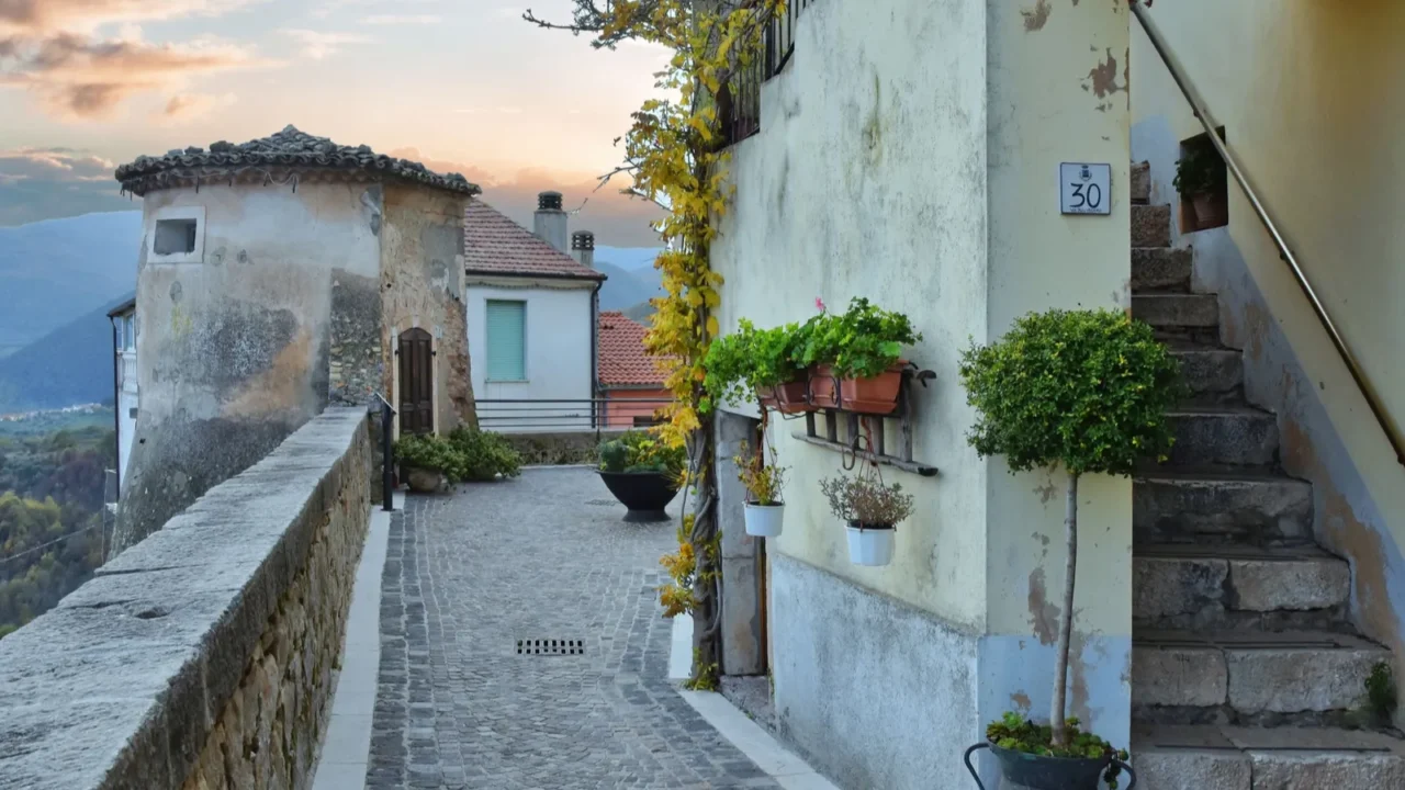 a narrow street in fornelli village in the molise region