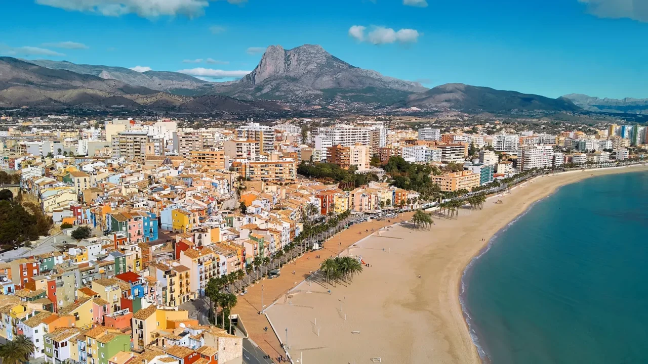 aerial drone point panoramic view coastline and la vila joiosa