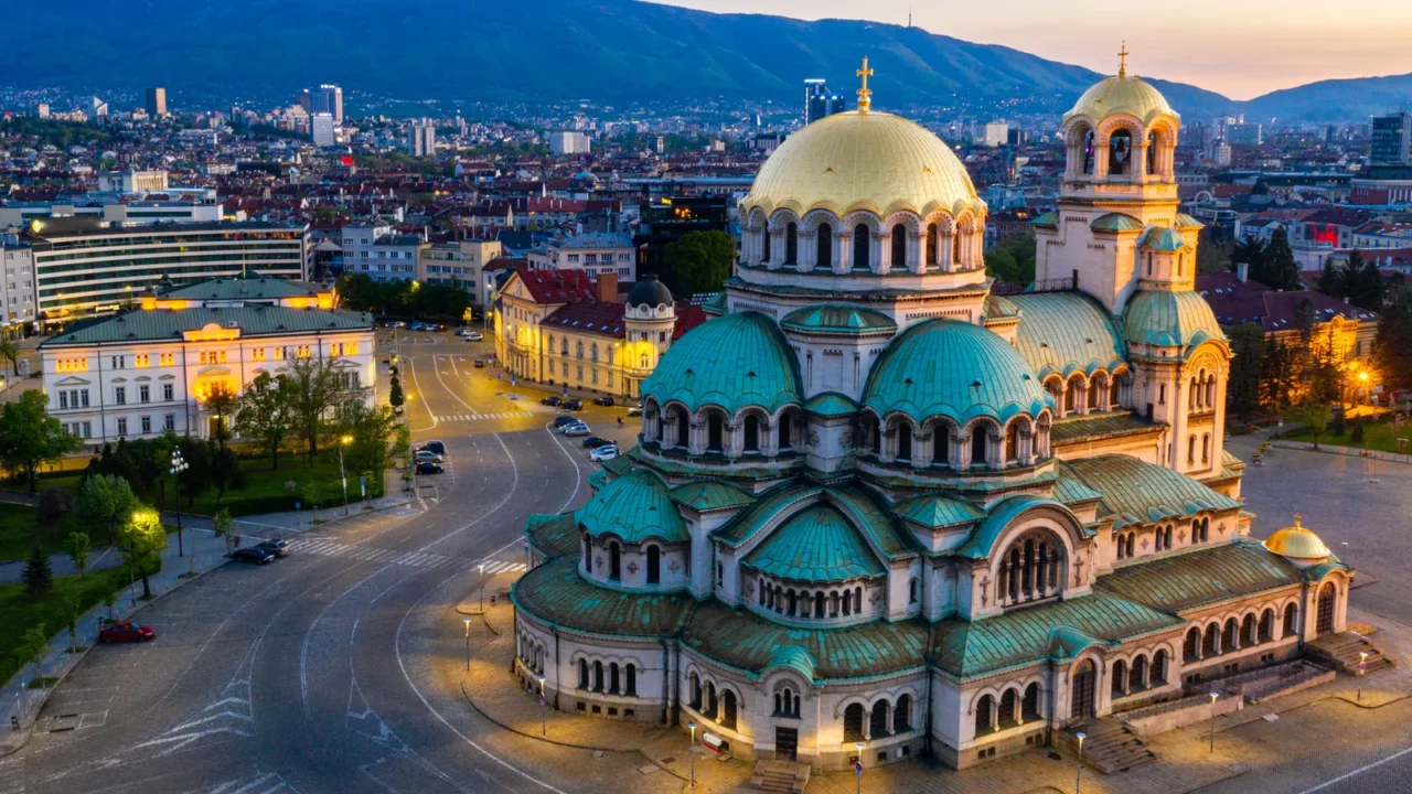 aerial view of alexander nevski cathedral in sofia bulgaria