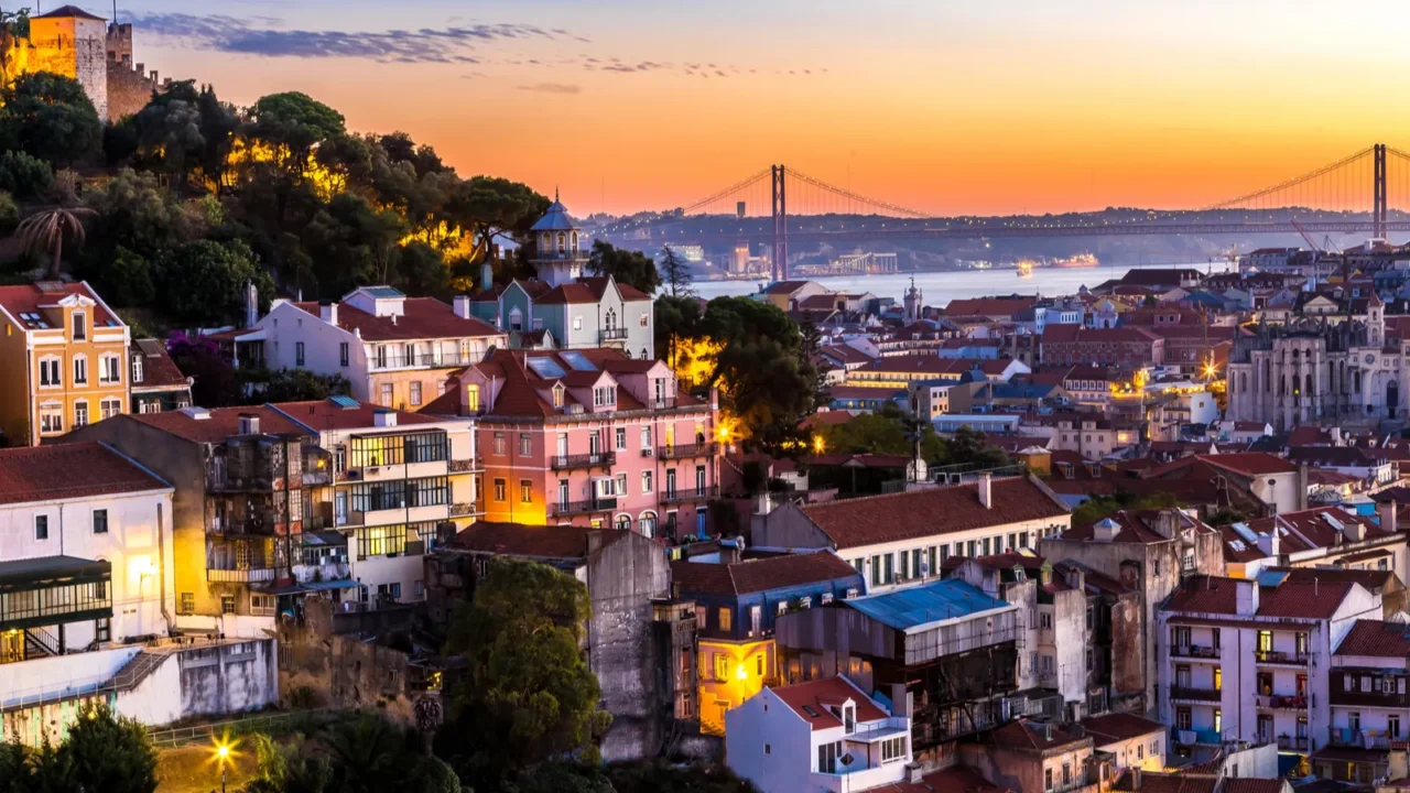aerial view of lisbon at nigth