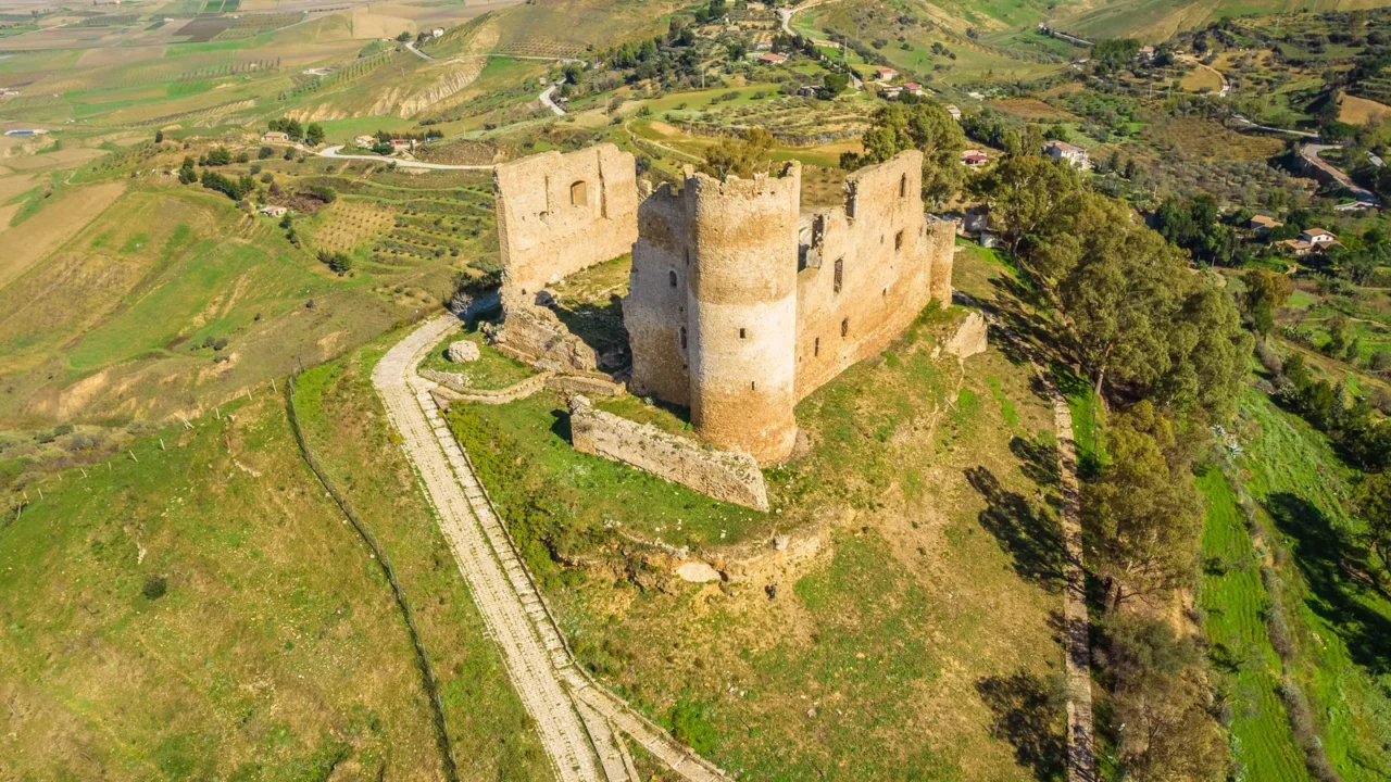 aerial view of mazzarino medieval castle caltanissetta sicily italy europe
