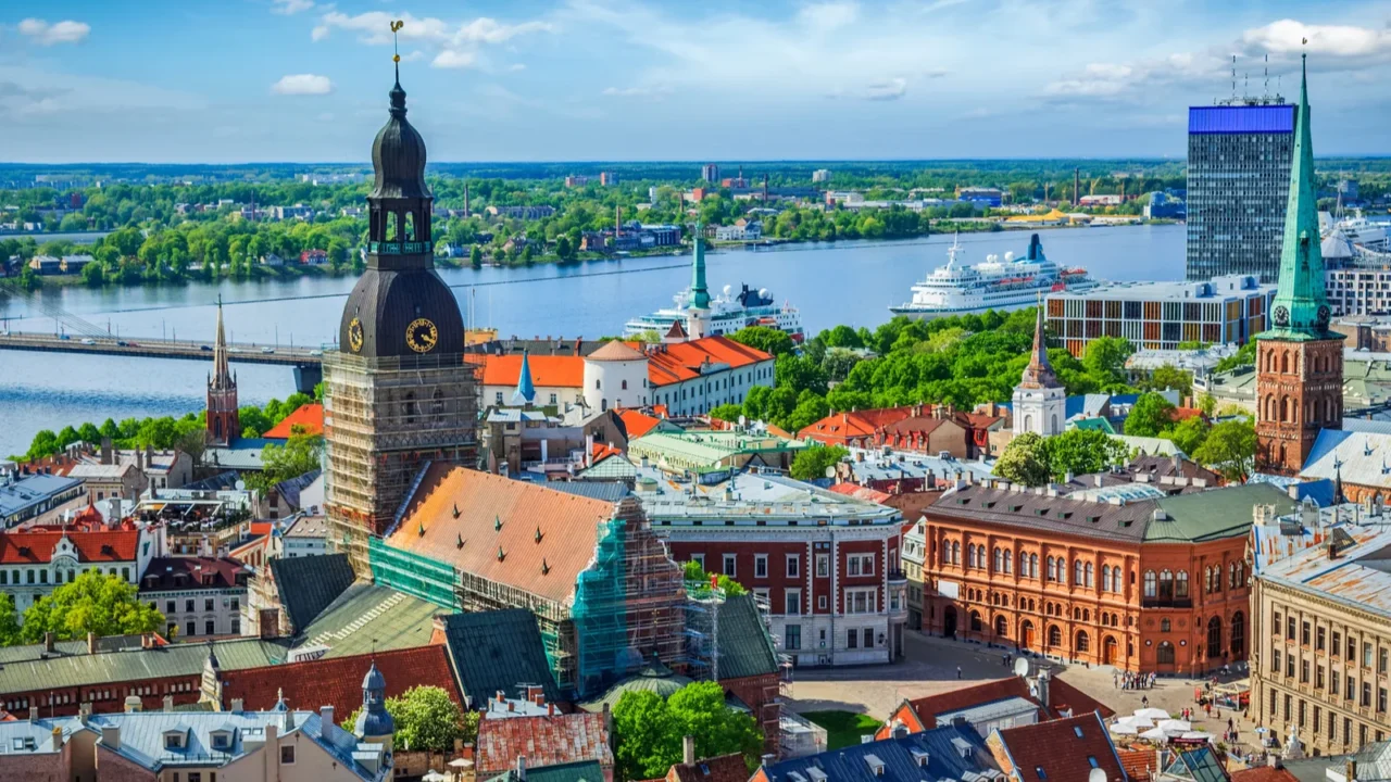 aerial view of riga center from st peters church riga
