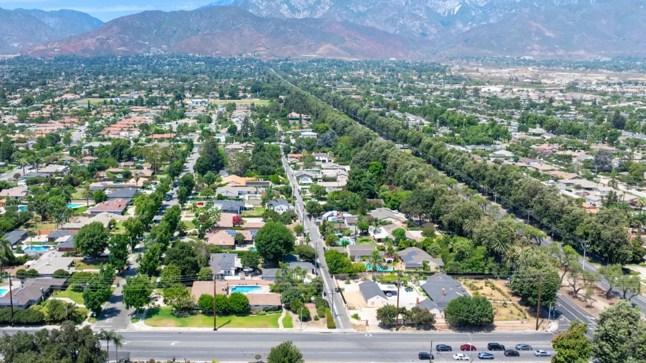 aerial view of upland city in san bernardino county california