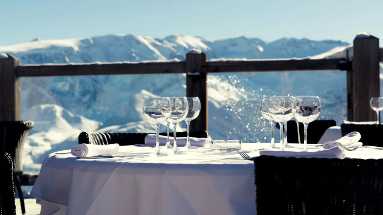 alpine outdoor restaurant at ski resort in alps france