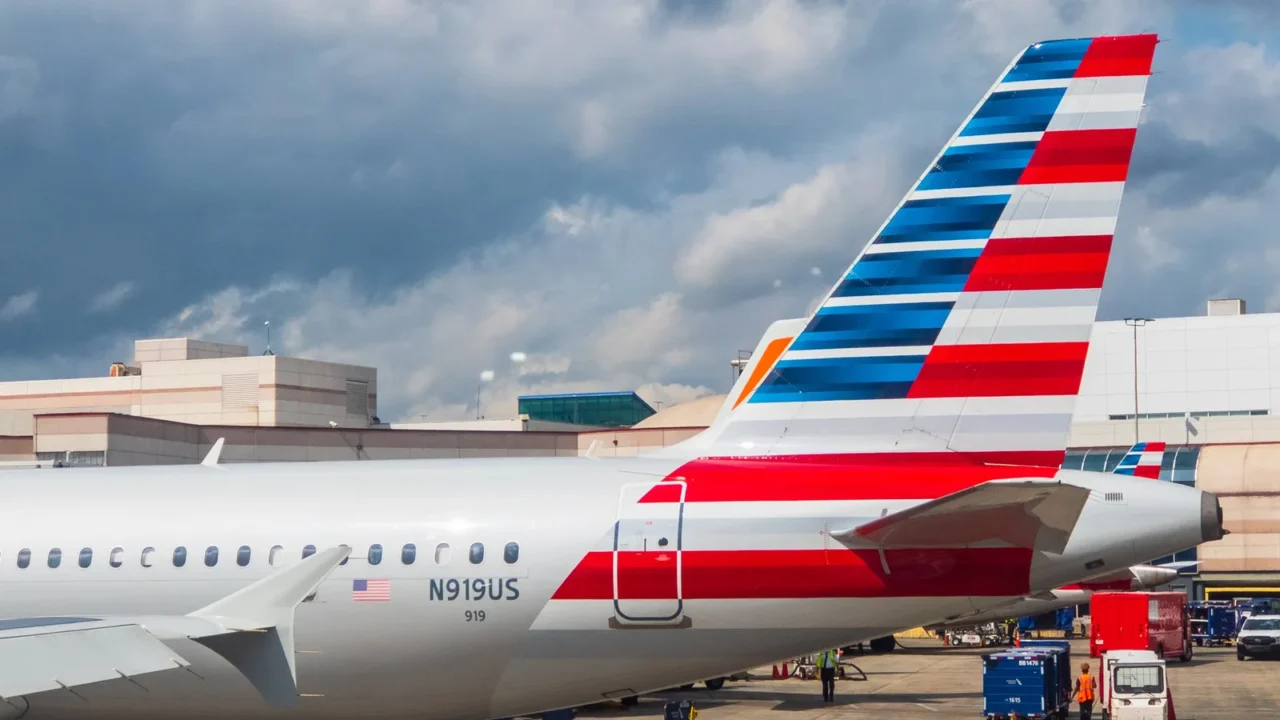 american airlines airplane at runway day time in international airport