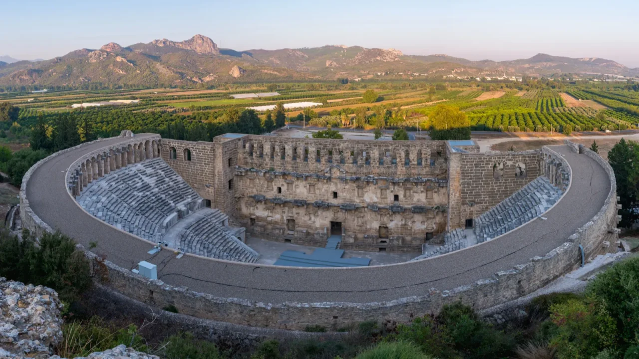amphitheater of aspendos ancient city near antalya southern turkey panoramic